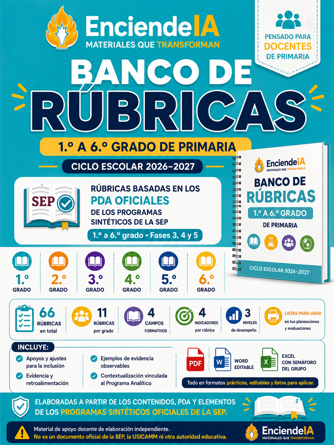 Banco de Rúbricas 1.º a 6.º | 66 Rúbricas para Evaluar, Retroalimentar y Dar Seguimiento 1 Banco de Rúbricas 1.º a 6.º | 66 Rúbricas para Evaluar, Retroalimentar y Dar Seguimiento