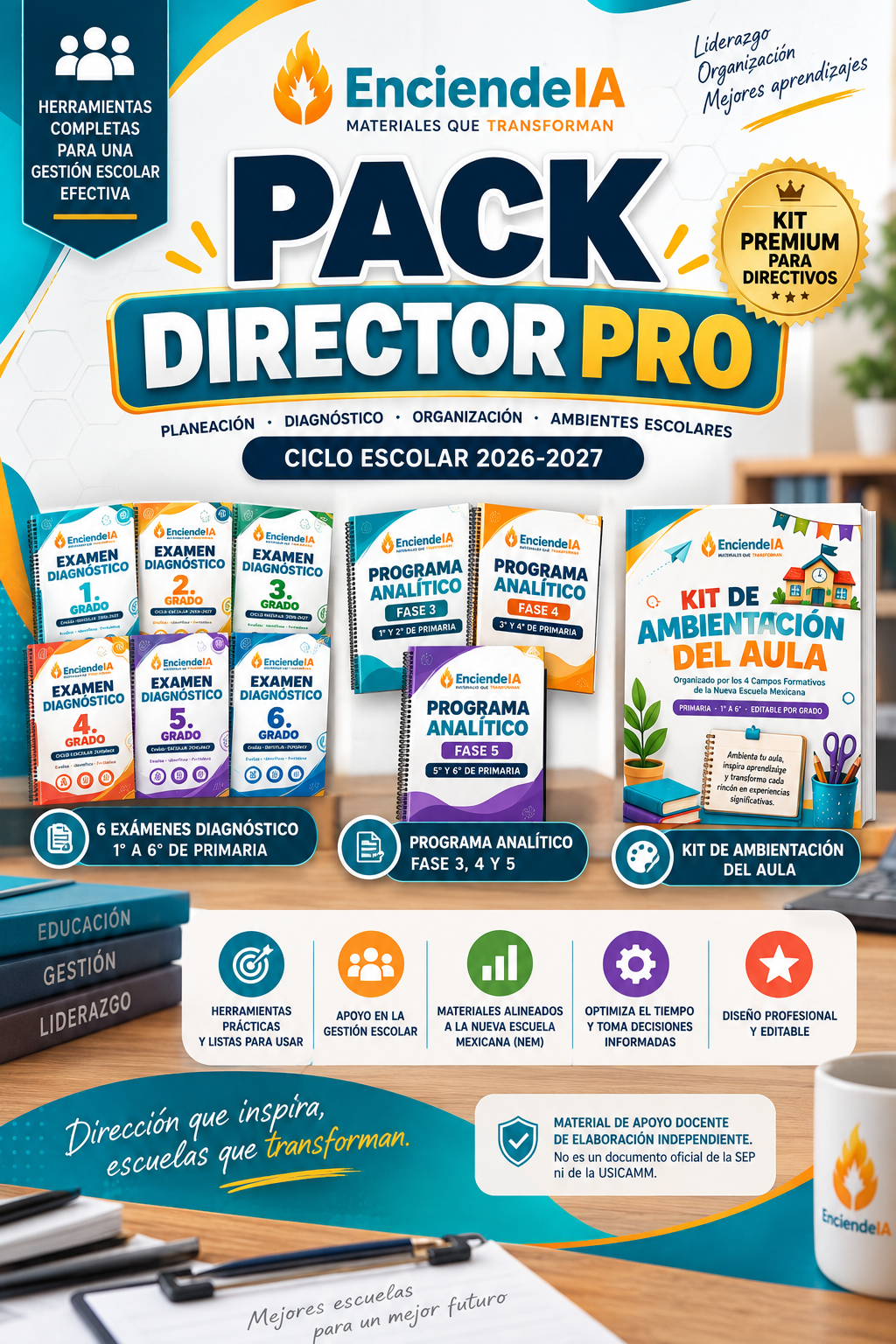 Pack Director Pro 2026-2027 | 6 Exámenes Diagnóstico + Programa Analítico Fases 3, 4 y 5 + Kit de Ambientación 1 Pack Director Pro 2026-2027 | 6 Exámenes Diagnóstico + Programa Analítico Fases 3, 4 y 5 + Kit de Ambientación