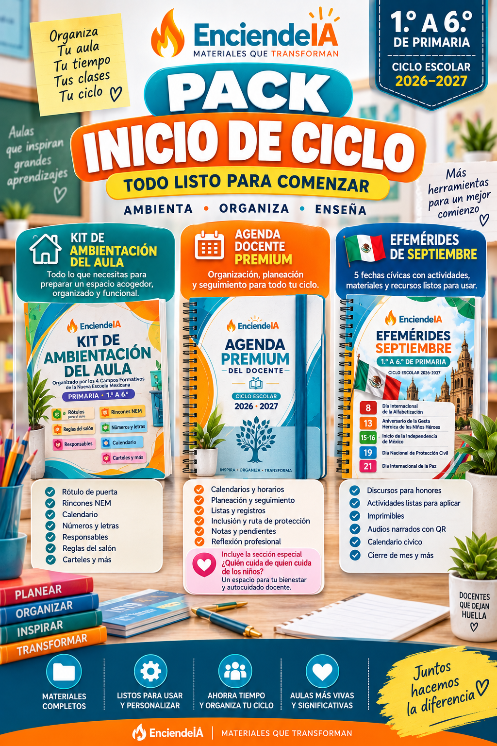 Pack Inicio de Ciclo 2026–2027 | Ambientación del Aula + Agenda Docente + Efemérides de Septiembre 1 Pack Inicio de Ciclo 2026–2027 | Ambientación del Aula + Agenda Docente + Efemérides de Septiembre