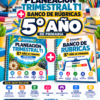 Cartel promocional de un paquete de planes de clase y rúbricas para 5.º de primaria con gráficos coloridos, portadas y detalles educativos.