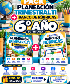 Cartel promocional del pack de planificación y rúbricas para sexto de primaria, acceso digital y regalos para el profesorado 2026-2027.