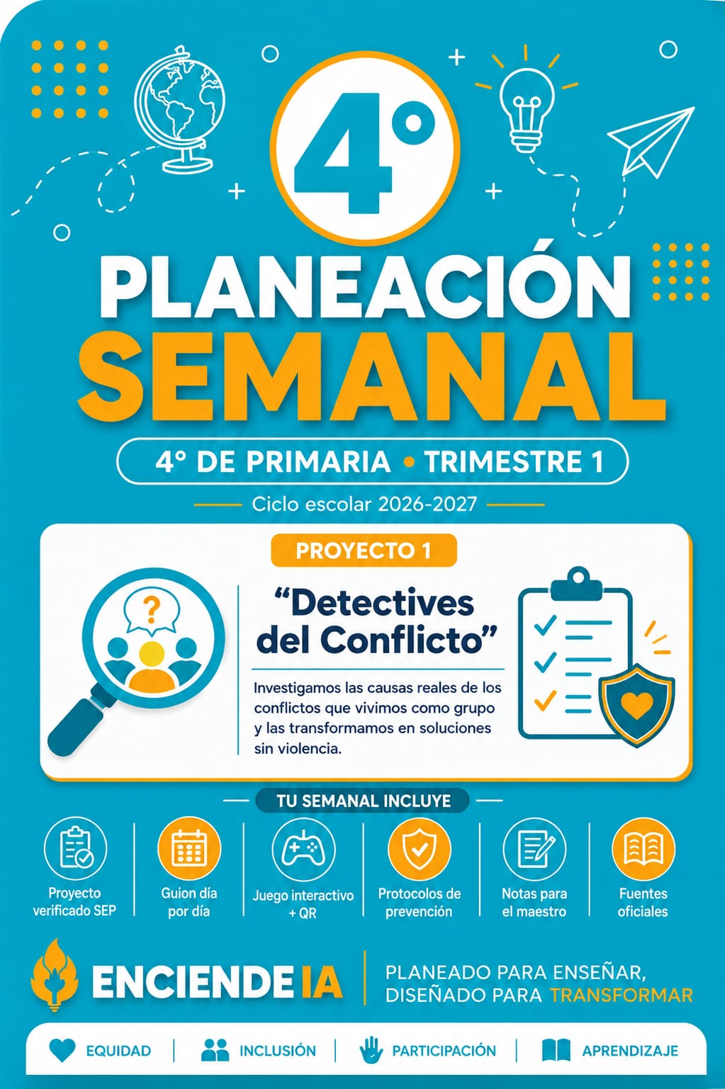 Planeación Semanal 4° Primaria NEM — Proyecto "Detectives del Conflicto" — Trimestre 1 (Editable 1 Planeación Semanal 4° Primaria NEM — Proyecto "Detectives del Conflicto" — Trimestre 1 (Editable