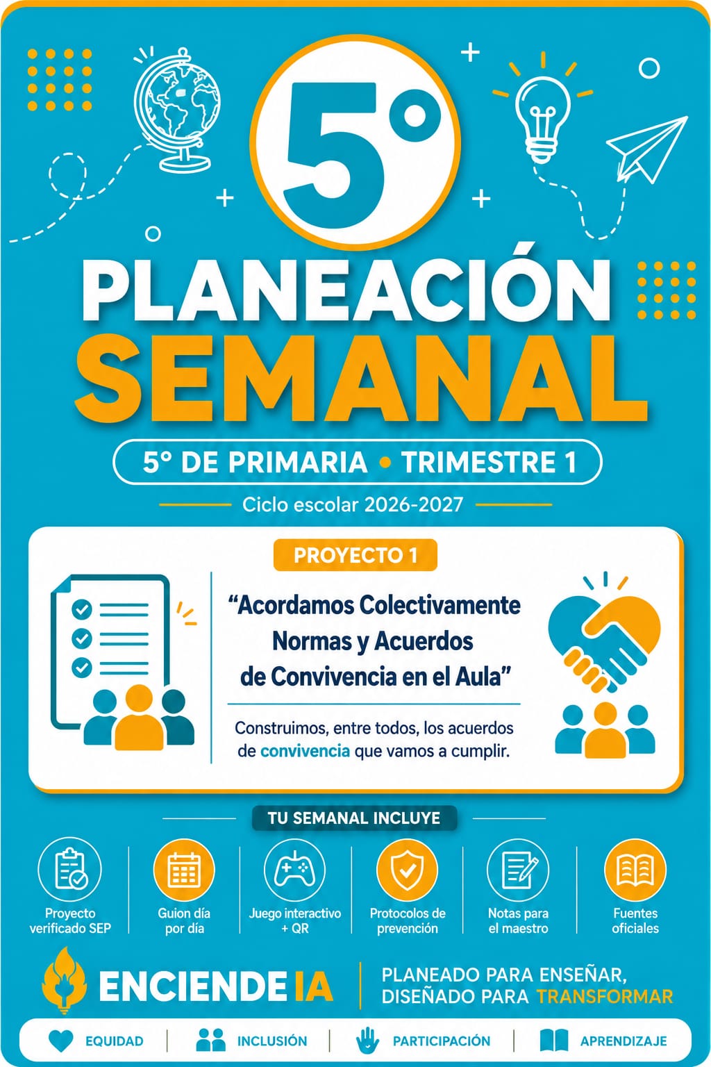 Planeación Semanal 5° Primaria NEM — Proyecto "Acordamos Colectivamente Normas de Convivencia" — Trimestre 1 (Editable) 1 Planeación Semanal 5° Primaria NEM — Proyecto "Acordamos Colectivamente Normas de Convivencia" — Trimestre 1 (Editable)