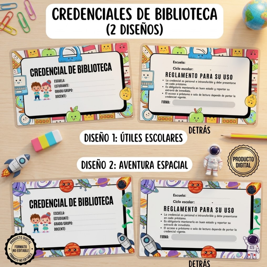 Mini-Pack: Credenciales de Biblioteca Listas para Imprimir 1 Mini-Pack: Credenciales de Biblioteca Listas para Imprimir