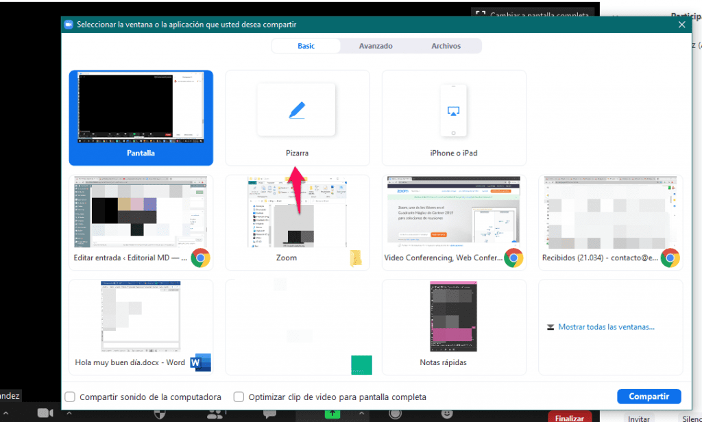 como compartir la pizarra por zoom