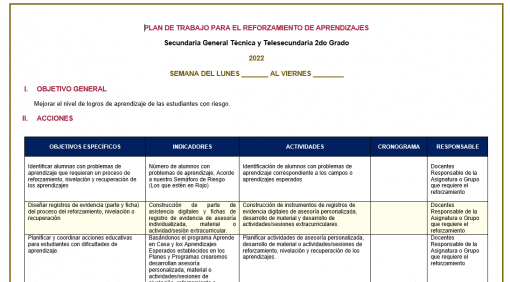 Plan de reforzamiento 2 grado secundaria