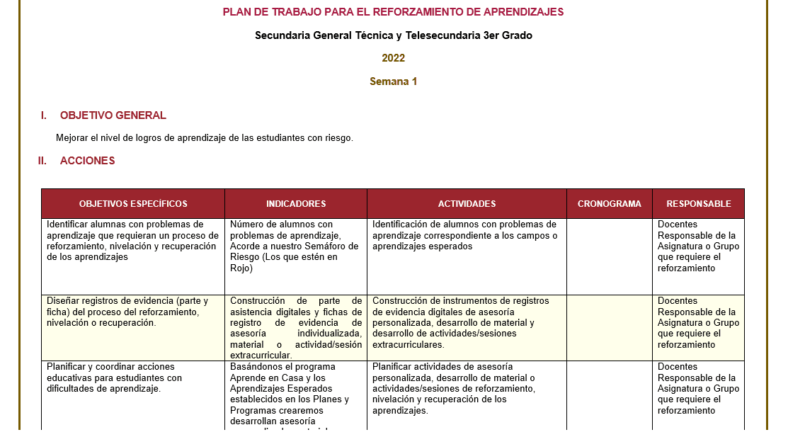 plan de reforzamiento 3 grado de secundaria