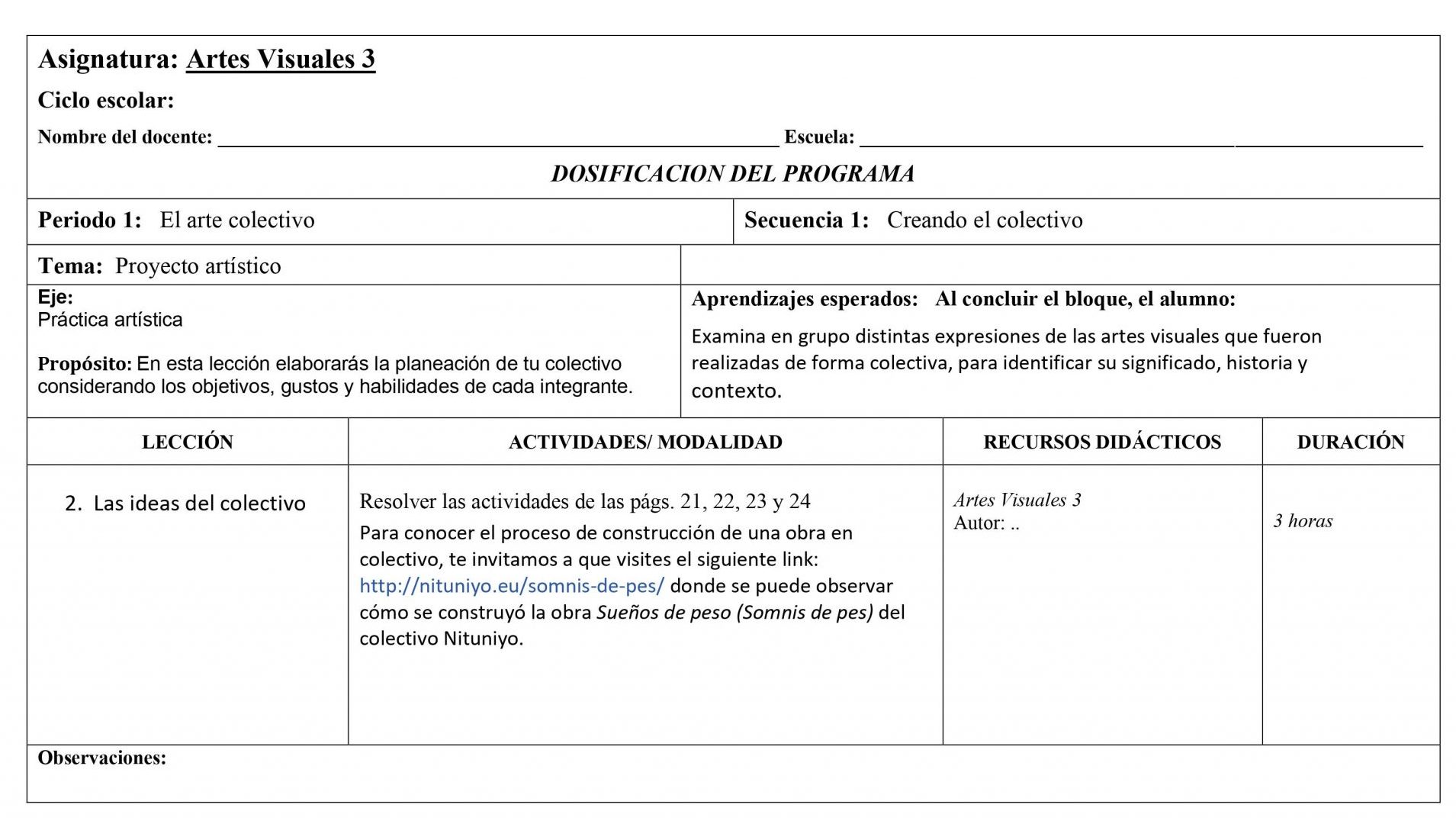 Planeación Artes Visuales 3° de Secundaria (1er Trimestre) 02