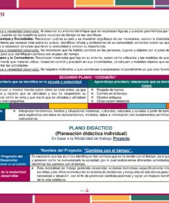 Planeación Cambios con el Tiempo para Preescolar: Un recurso colorido en español que detalla prioridades de aprendizaje y plan de proyecto para la unidad 'Cohesión', con cajas codificadas por colores, ideal como planeación preescolar.