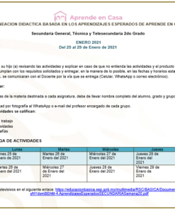 Planeación Secundarias Generales, Técnicas y Telesecundaria (2do Grado) Semana 20 (25 al 29 de Enero 2021) 01