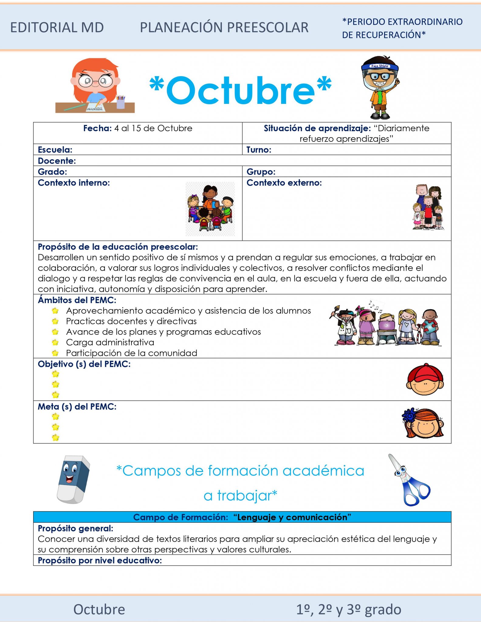 Planeación de octubre de preescolar hibrida 2021