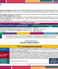 Planeación las Plantas de mi Comunidad para Preescolar es un recurso educativo en español sobre plantas en la comunidad, con valores éticos, objetivos de aprendizaje, actividades y una guía didáctica.