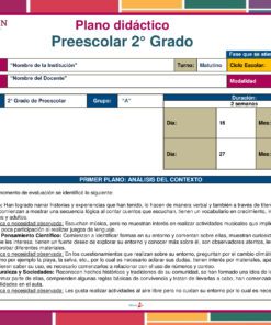 La Planeación Medios de Transporte para Preescolar incluye secciones para escuela, docente, grupo, horario, duración y un análisis del contexto y materias como lenguaje y matemáticas. Ideal para 2º de Preescolar en español.