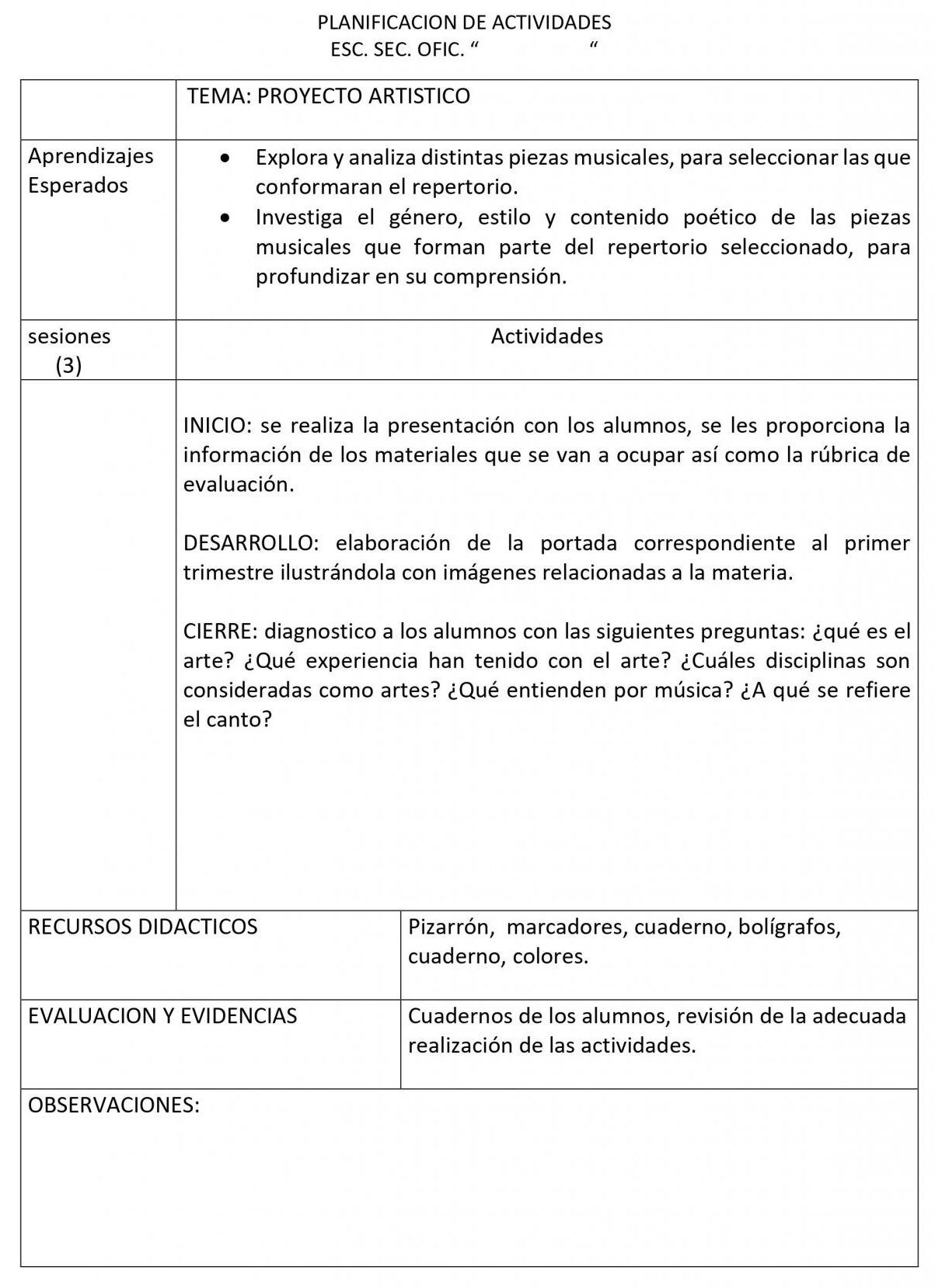 Planeaciones Artes Musica 1 Secundaria (Nuevo Modelo Educativo) 1er. Trimestre 02