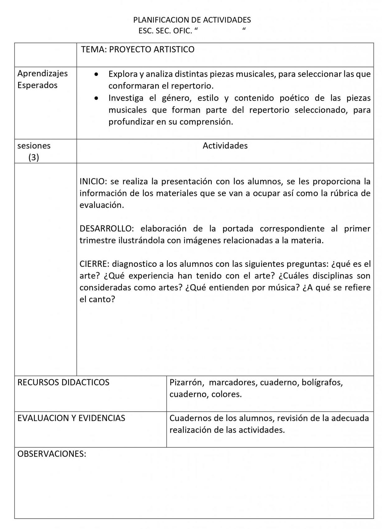 Planeaciones Artes Musica 1 Secundaria (Nuevo Modelo Educativo) 1er. Trimestre 02