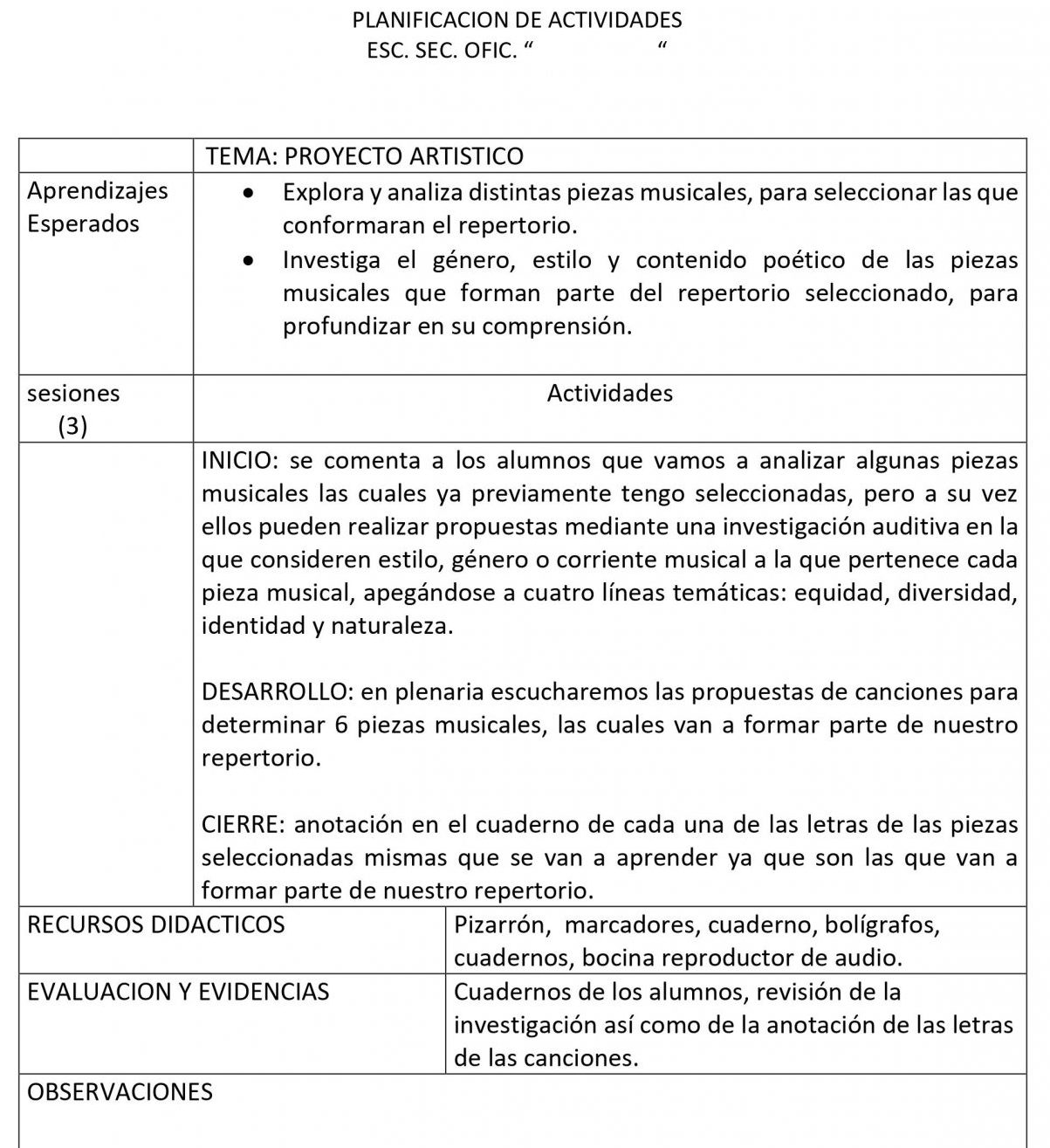 Planeaciones Artes Musica 1 Secundaria (Nuevo Modelo Educativo) 1er. Trimestre 03