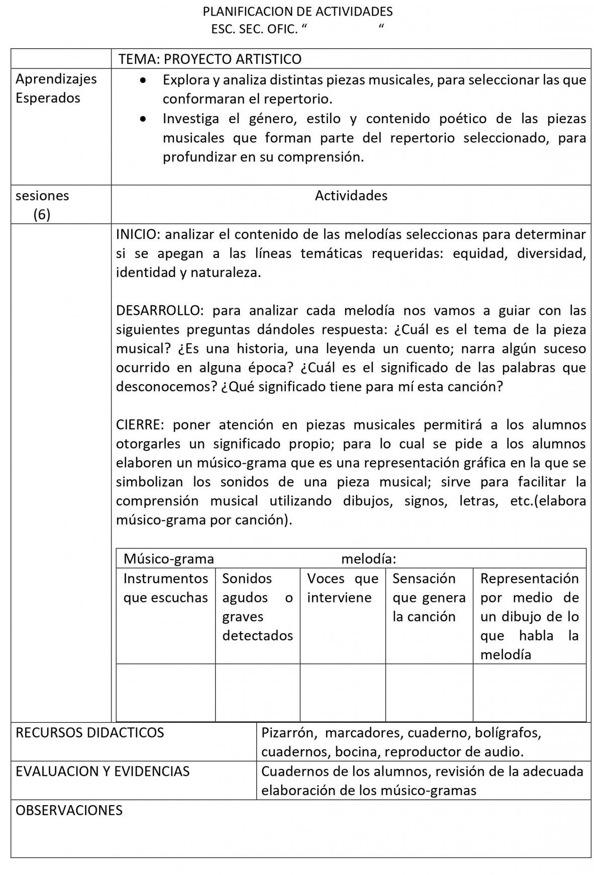 Planeaciones Artes Musica 1 Secundaria (Nuevo Modelo Educativo) 1er. Trimestre 04