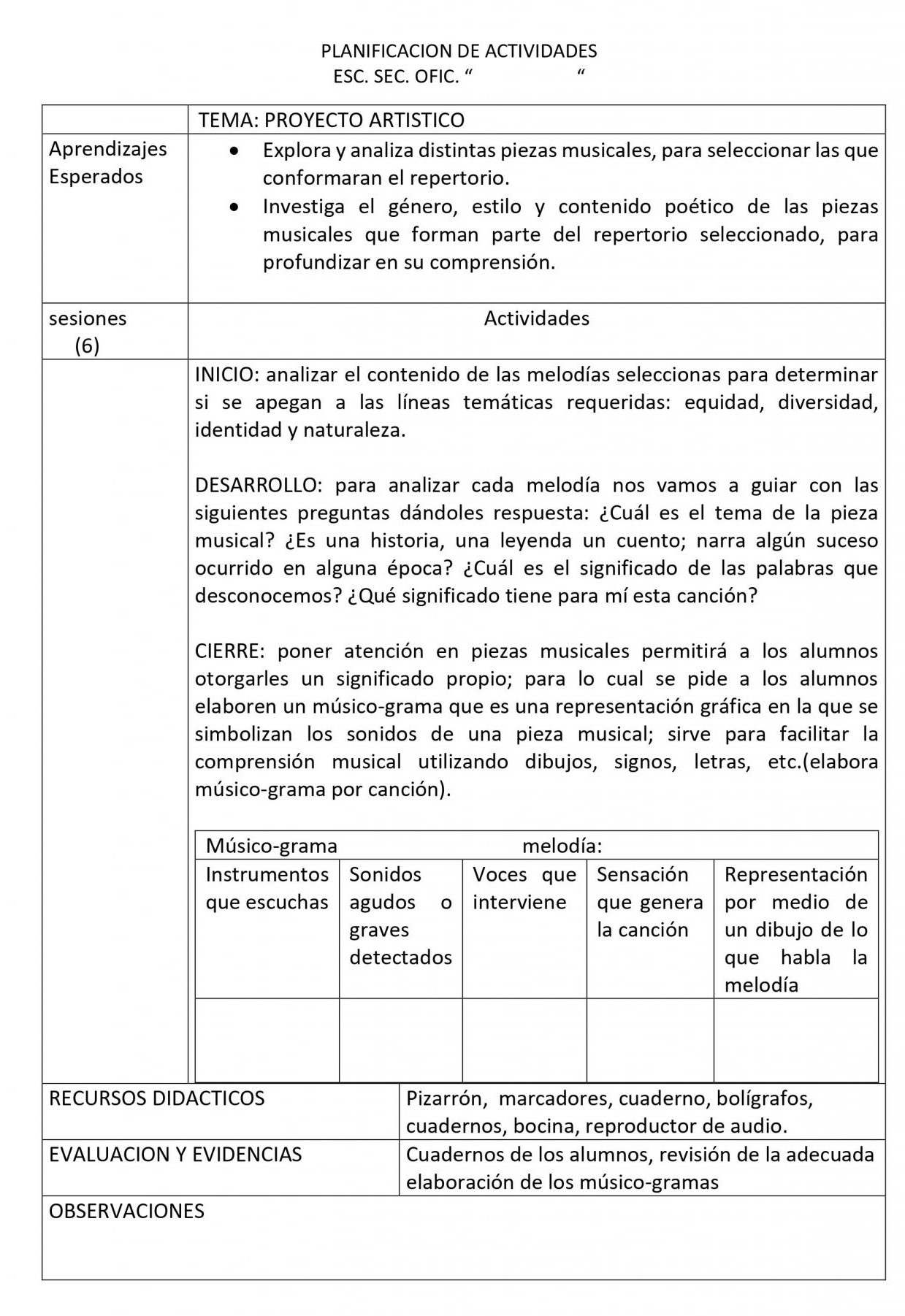 Planeaciones Artes Musica 1 Secundaria (Nuevo Modelo Educativo) 1er. Trimestre 04