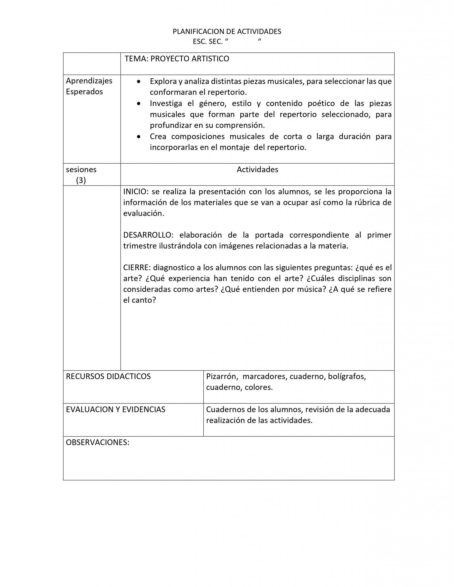 Planeaciones Artes Música 3 Secundaria (Nuevo Modelo Educativo) 1er. Trimestre 02