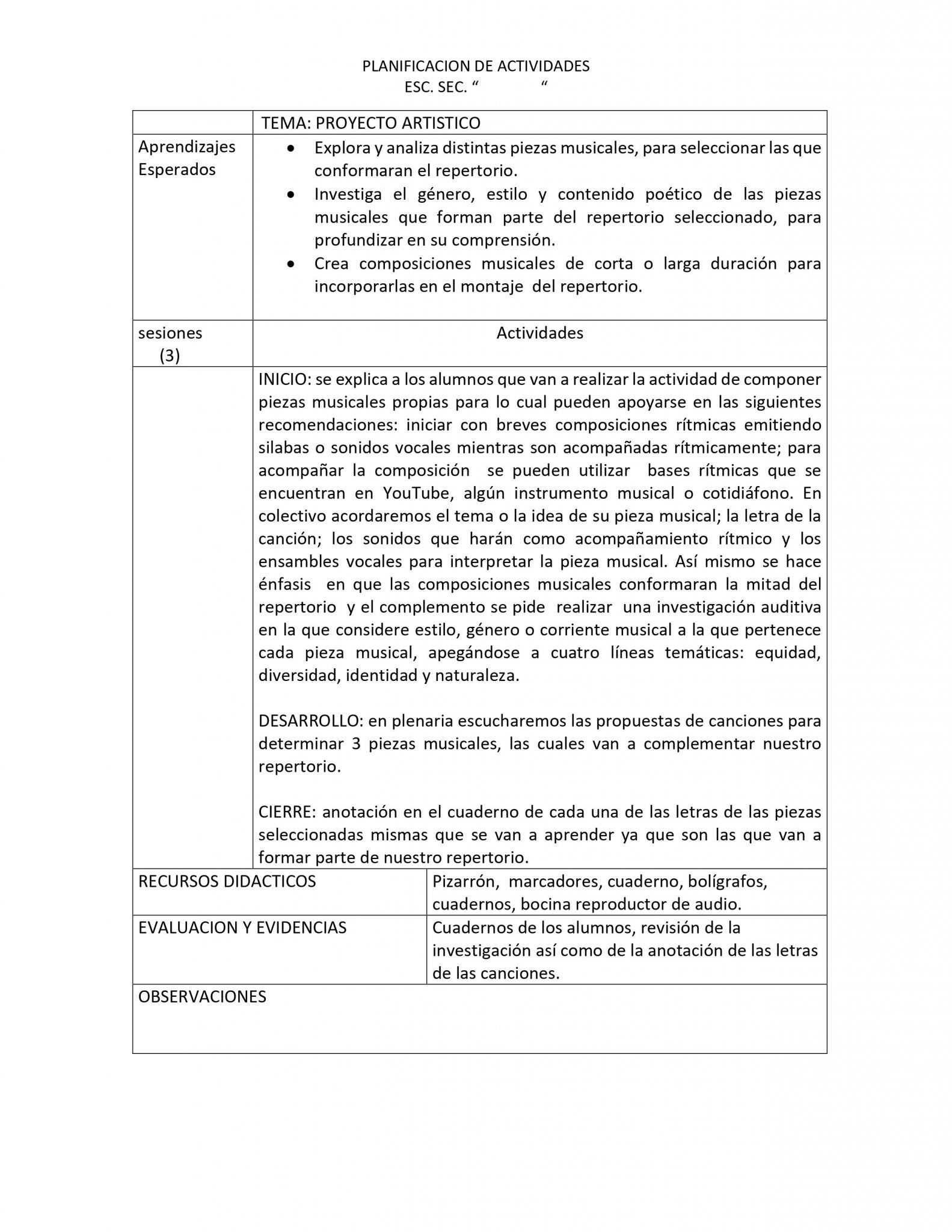 Planeaciones Artes Música 3 Secundaria (Nuevo Modelo Educativo) 1er. Trimestre 03