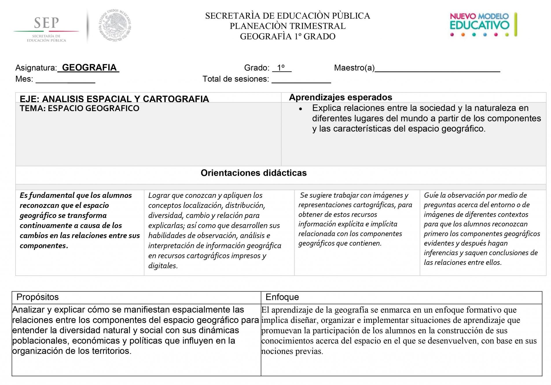 Planeaciones Geografia 1 Secundaria (Nuevo Modelo) 1er. Trimestre 01