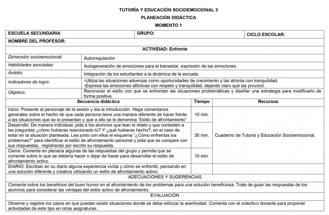 Planeaciones Tutoría Socioemocional 3 Secundaria Anual