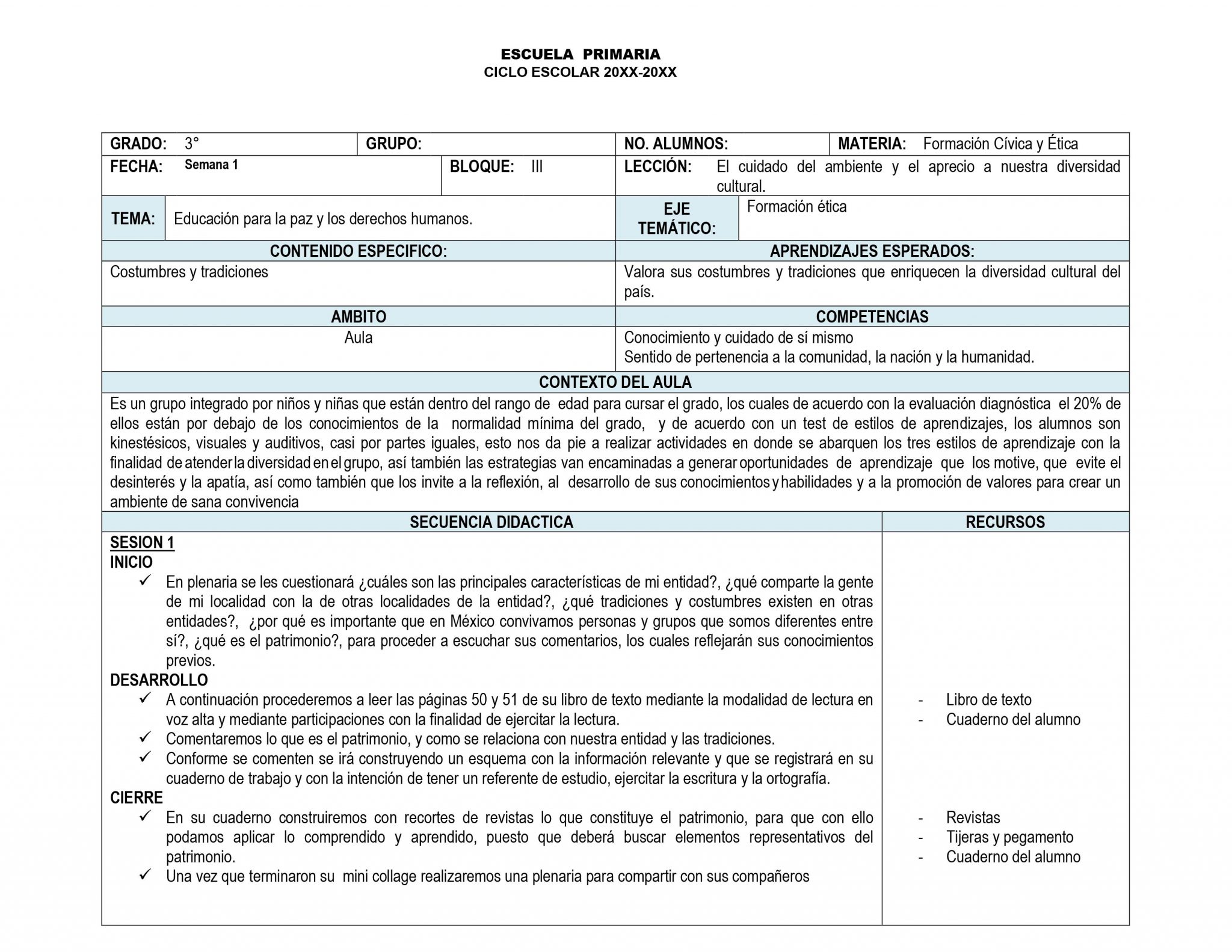 Planeaciones de 3° Grado de Primaria ANUAL 01