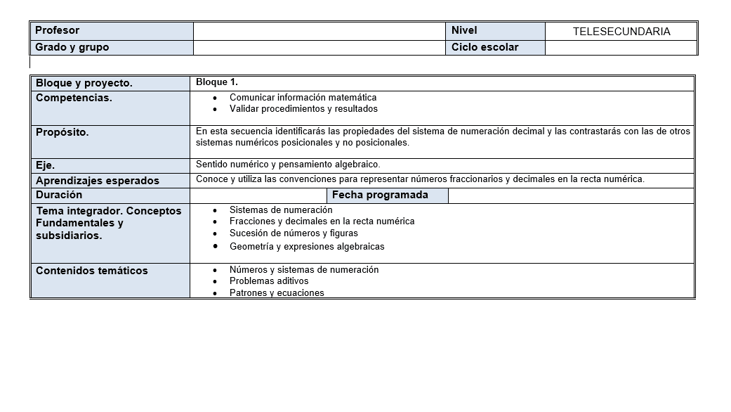 Planeaciones de Matematicas Telesecundaria