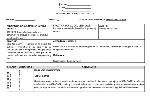 Planeación 2° grado Primaria Tercer Periodo