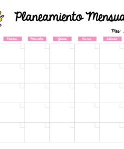 Planeador mensual, semanal y diario en español con columnas para los días de lunes a domingo, etiquetados como 