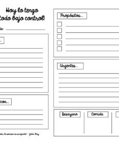 Un Planeador mensual, semanal y diario organizado en español con secciones tituladas 