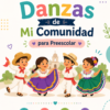 La portada de "Planeación Danzas de Mi Comunidad para Preescolar" muestra a niños ilustrados con atuendos tradicionales mexicanos bailando, con iconos que simbolizan valores como la identidad y el respeto.