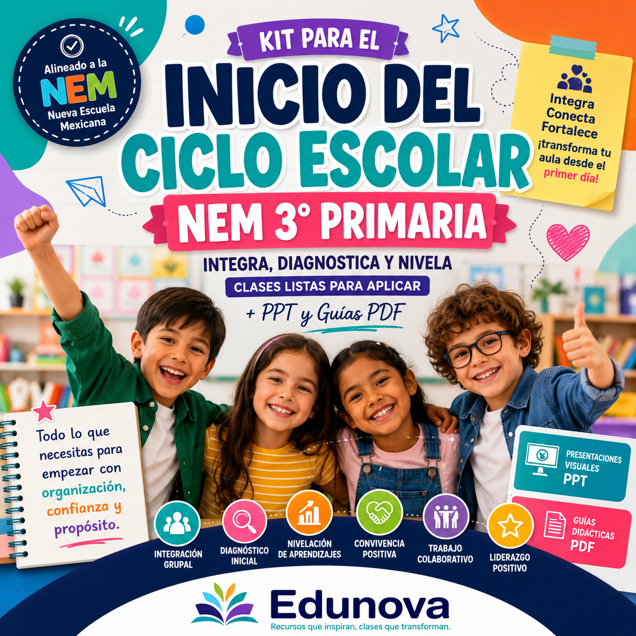 Kit para el Inicio del Ciclo Escolar NEM 2026-2027 3° Primaria | Integra, Diagnostica y Nivela | Clases listas para aplicar + PPT y Guías PDF 1 Kit para el Inicio del Ciclo Escolar NEM 2026-2027 3° Primaria | Integra, Diagnostica y Nivela | Clases listas para aplicar + PPT y Guías PDF