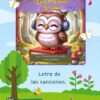 Canciones para aprender, Vol. 1. - Album + Libro con letra 6 Ilustración de un búho con auriculares sentado en un tronco, rodeado de flores y hongos, con un fondo de bosque. El texto dice