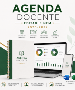 Agenda Docente Editable NEM 2026-2027 | Calendario Oficial SEP, Planeador Mensual, Registro de Incidencias y Seguimiento de PDA | Word y Excel Editable