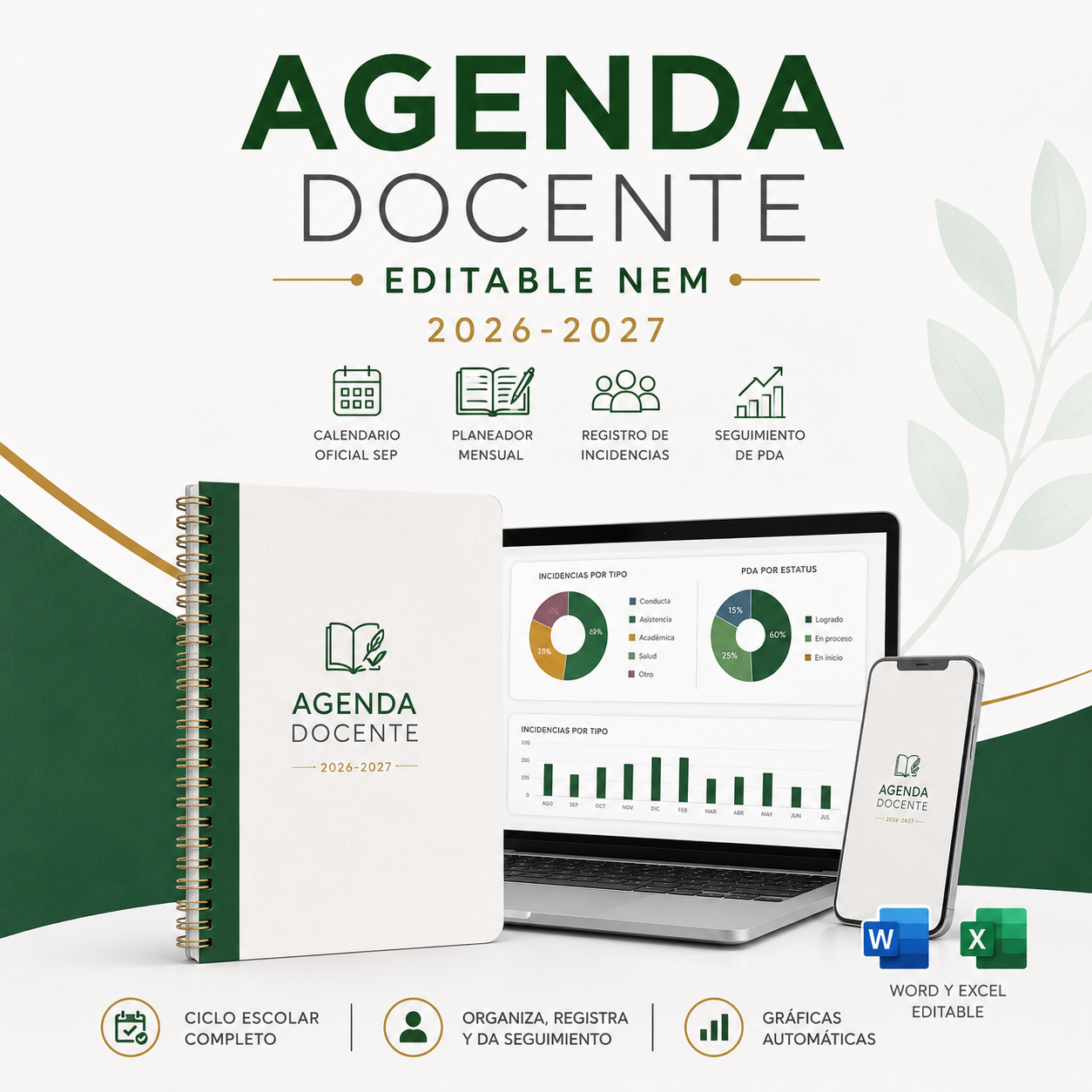 Agenda Docente Editable NEM 2026-2027 | Calendario Oficial SEP, Planeador Mensual, Registro de Incidencias y Seguimiento de PDA | Word y Excel Editable 1 Agenda Docente Editable NEM 2026-2027 | Calendario Oficial SEP, Planeador Mensual, Registro de Incidencias y Seguimiento de PDA | Word y Excel Editable