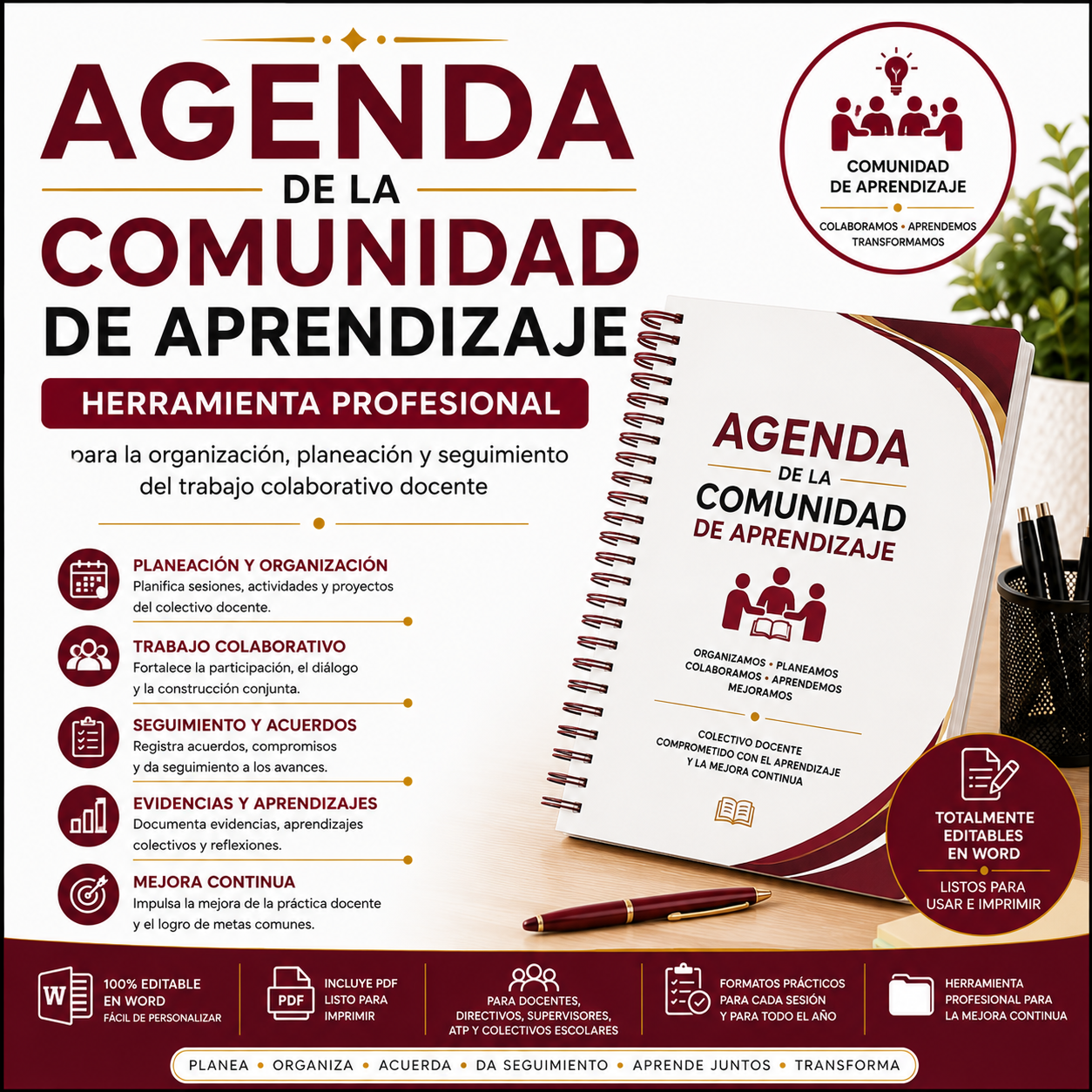 Agenda de la Comunidad de Aprendizaje Editable en Word | Planeador Profesional para la Organización y Seguimiento del Trabajo Colaborativo Docente 1 Agenda de la Comunidad de Aprendizaje Editable en Word | Planeador Profesional para la Organización y Seguimiento del Trabajo Colaborativo Docente