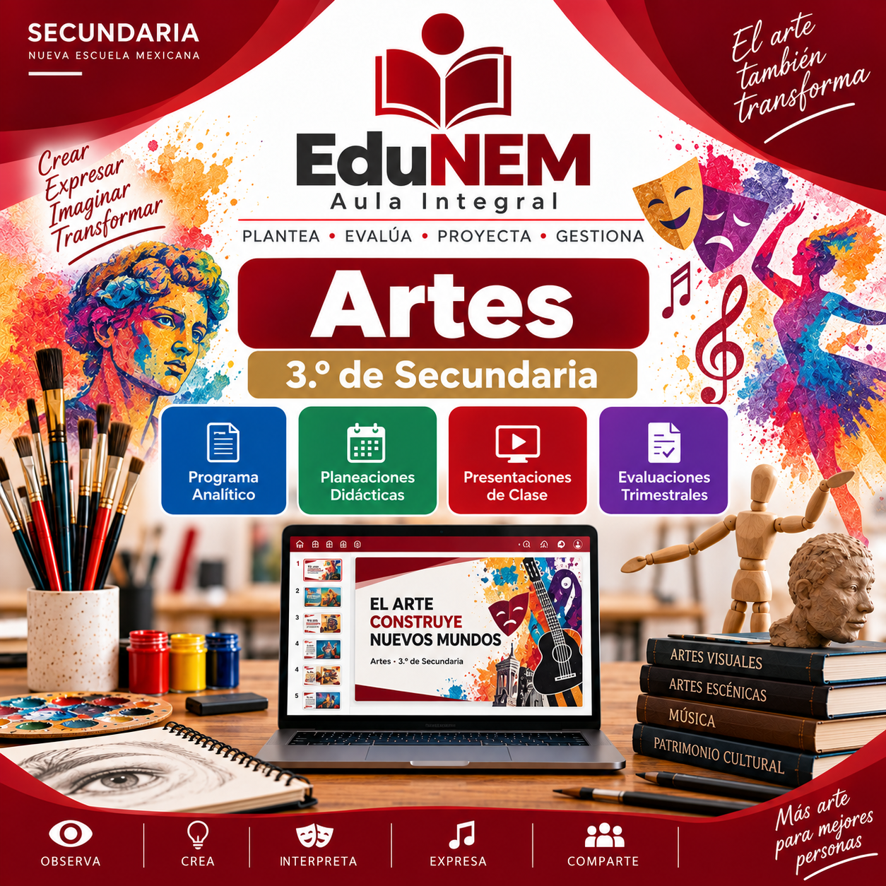 EduNEM Aula Integral Artes 3.º de Secundaria | Planeaciones, Clases y Evaluaciones NEM 2026-2027 1 EduNEM Aula Integral Artes 3.º de Secundaria | Planeaciones, Clases y Evaluaciones NEM 2026-2027