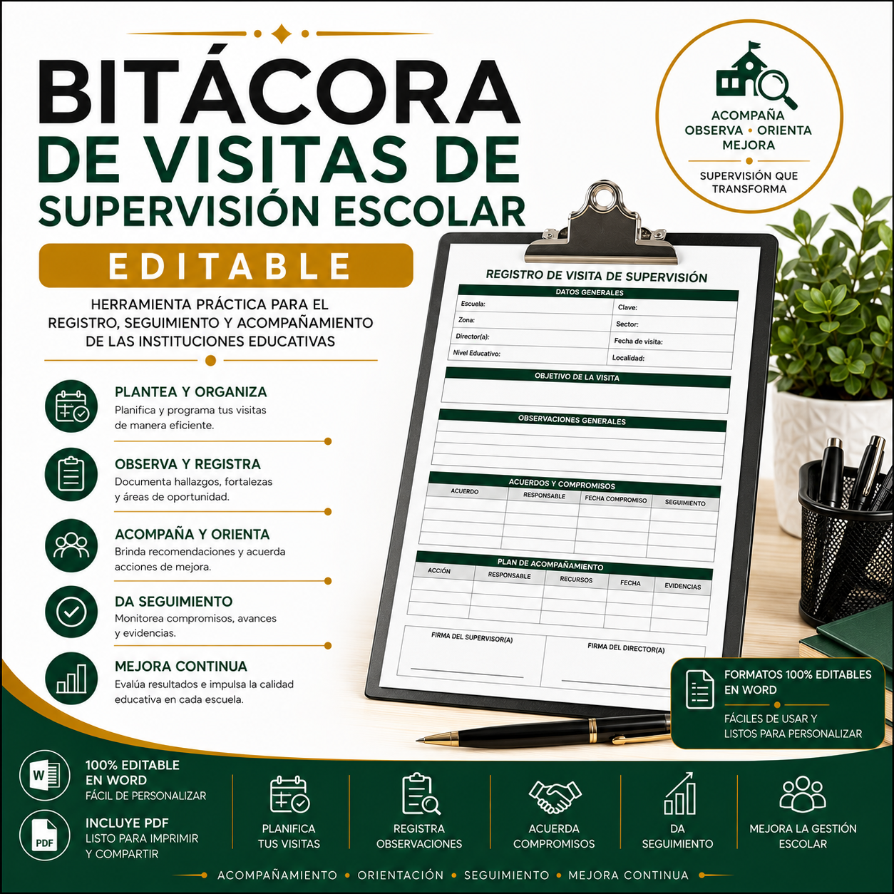 Bitácora de Visitas de Supervisión Escolar Editable en Word | Formatos para Registro, Seguimiento y Acompañamiento Pedagógico 1 Bitácora de Visitas de Supervisión Escolar Editable en Word | Formatos para Registro, Seguimiento y Acompañamiento Pedagógico
