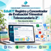 Gráfico promocional de EduKIT, kit digital para la evaluación trimestral de 2.º de Telesecundaria, que incluye hojas de Excel, portales HTML y materiales.