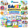 Cartel educativo a todo color para 3.º de primaria con recursos sobre matemáticas, geografía, historia, el ciclo del agua y los pueblos indígenas.