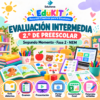 Material educativo colorido para segundo de preescolar: libros, fichas de trabajo, iconos y kit de evaluación intermedia.