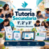 Los alumnos y los profesores participan en actividades en grupo e individuales con libros, ordenadores portátiles y materiales creativos para las clases particulares.