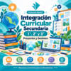 Póster educativo a todo color para secundaria, con libros, gráficos y dispositivos digitales relacionados con las asignaturas y los recursos escolares.