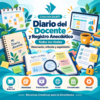 Recursos EduKIT: Diario del profesor y registro anecdótico con cuaderno, portátil, portapapeles e iconos de gestión escolar.