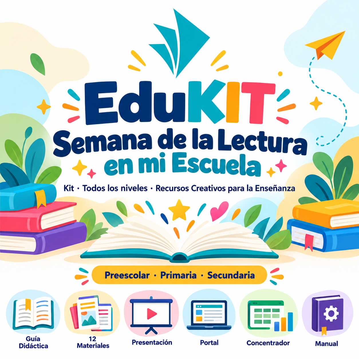 EduKIT Semana de la Lectura en mi Escuela | Actividades para Preescolar, Primaria y Secundaria 1 EduKIT «Semana de la Lectura en mi colegio»: guía, presentación, portal y manual para los niveles de educación infantil, primaria y secundaria.