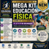 Cartel promocional del "Mega Kit Educación Física" con iconos, fotos de alumnos y texto descriptivo de los contenidos del kit para secundaria, alineado al sistema educativo mexicano, con beneficios y opciones de acceso digital.