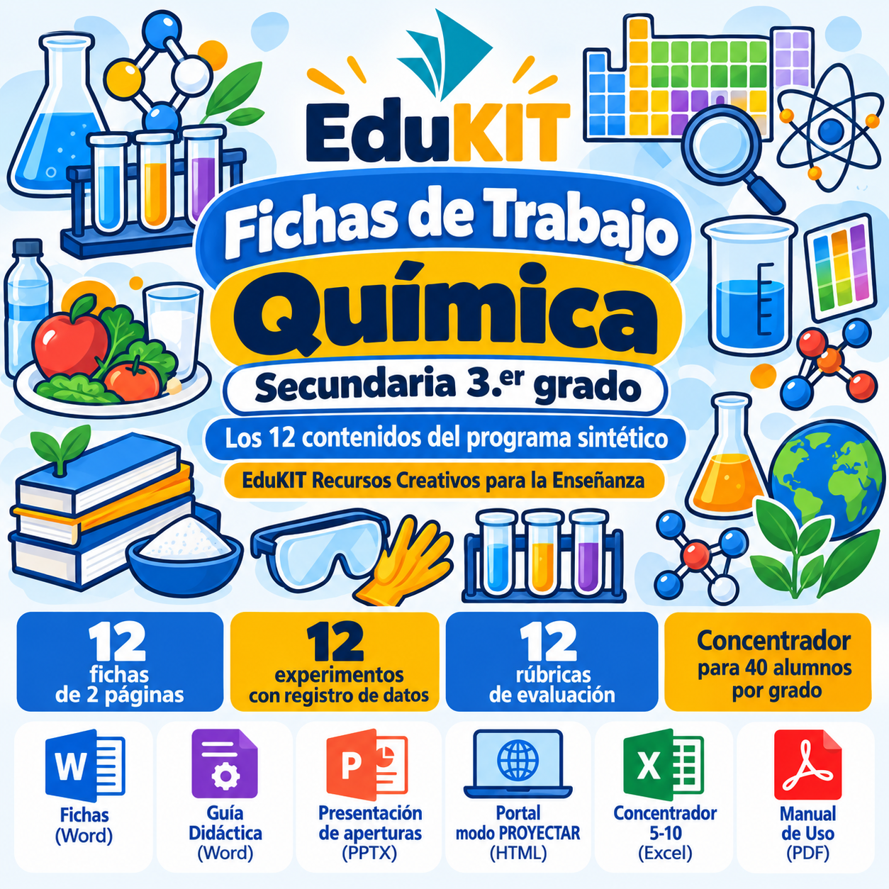 Fichas de Trabajo de Química para Secundaria 3.er Grado | 12 Fichas, 12 Experimentos y los 12 Contenidos 1 Fichas de Trabajo de Química para Secundaria 3.er Grado | 12 Fichas, 12 Experimentos y los 12 Contenidos