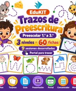 EduKIT Trazos de Preescritura para Preescolar | 60 Fichas, 3 Niveles, 12 Laberintos y Portal para Trazar
