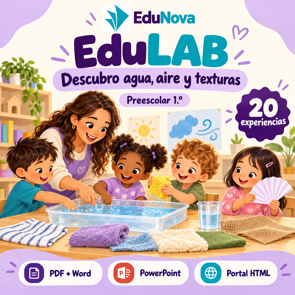 Descubro Agua, Aire y Texturas | 1.º de Preescolar | 20 Experiencias con Fichas, Guías, Word, PowerPoint y Portal HTML 1 Descubro Agua, Aire y Texturas | 1.º de Preescolar | 20 Experiencias con Fichas, Guías, Word, PowerPoint y Portal HTML